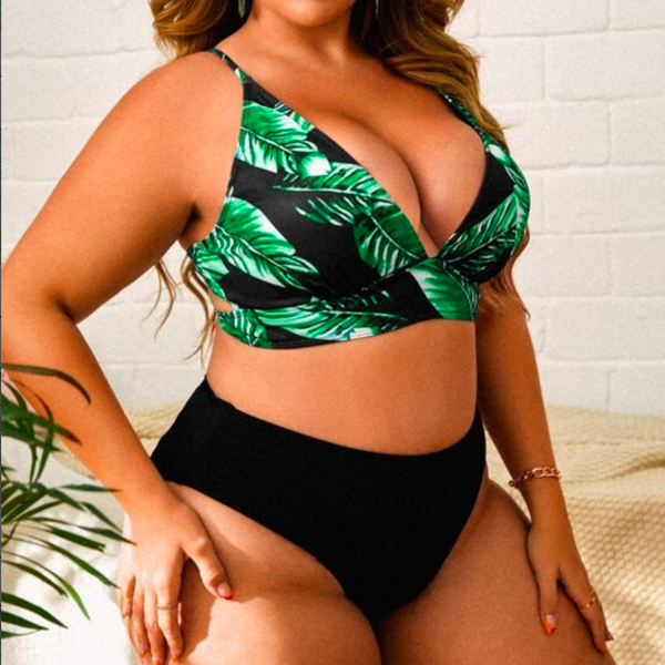 Women's Tropical Print Crisscross Back Cami Top & High Waist Bikini 2 Piece Swimsuit
